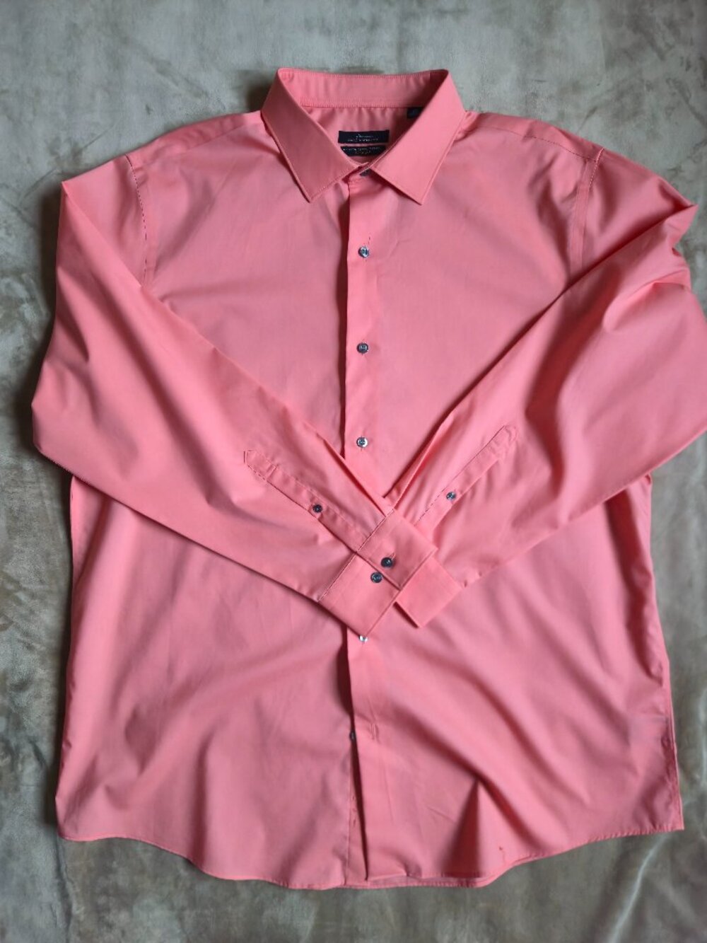 Marc Anthony No Iron Stretch Dress Shirt Coral Salmon Pink Slim Fit Men 18 34-35